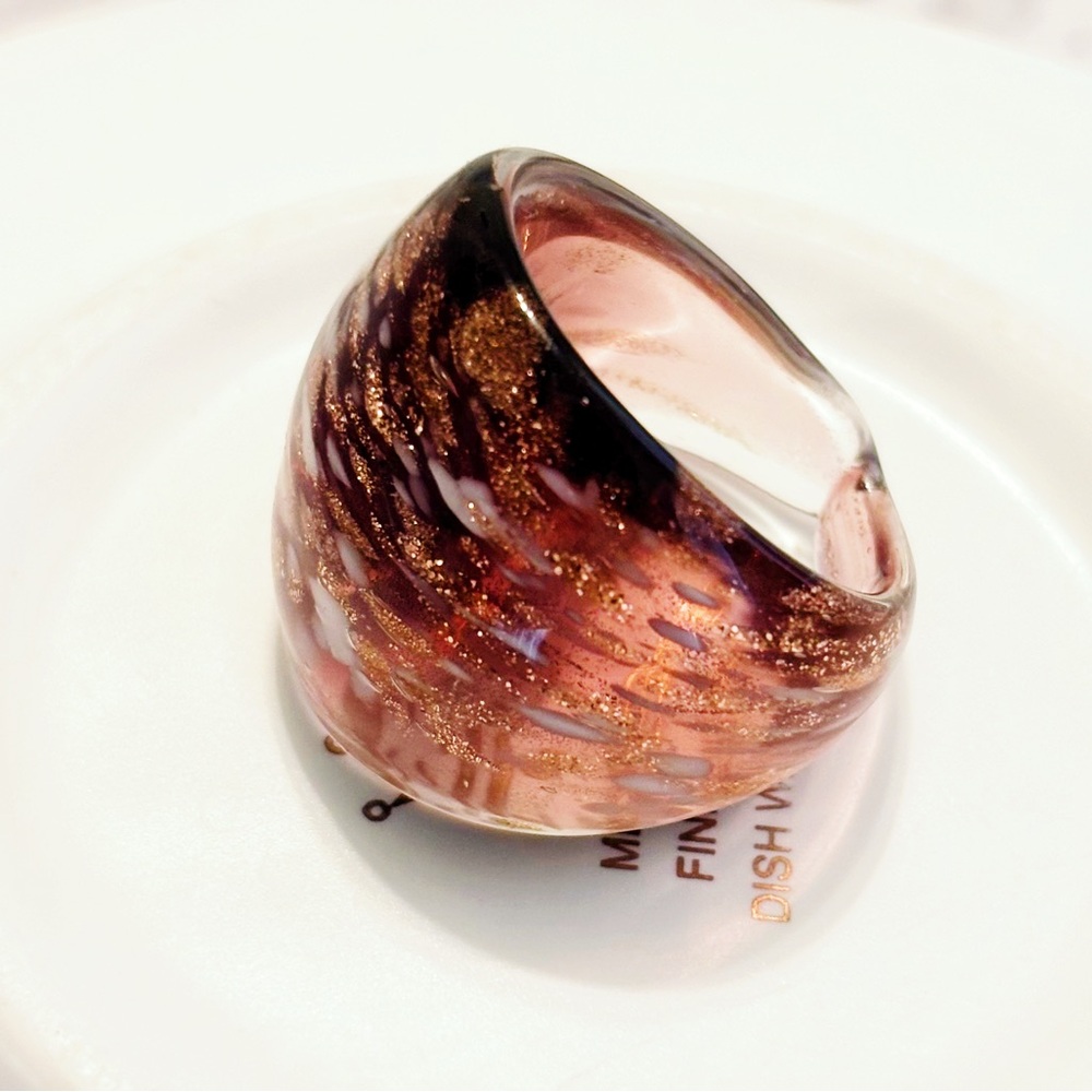 Elegant Gold and Brown Rare Murano Glass Swirl Ring